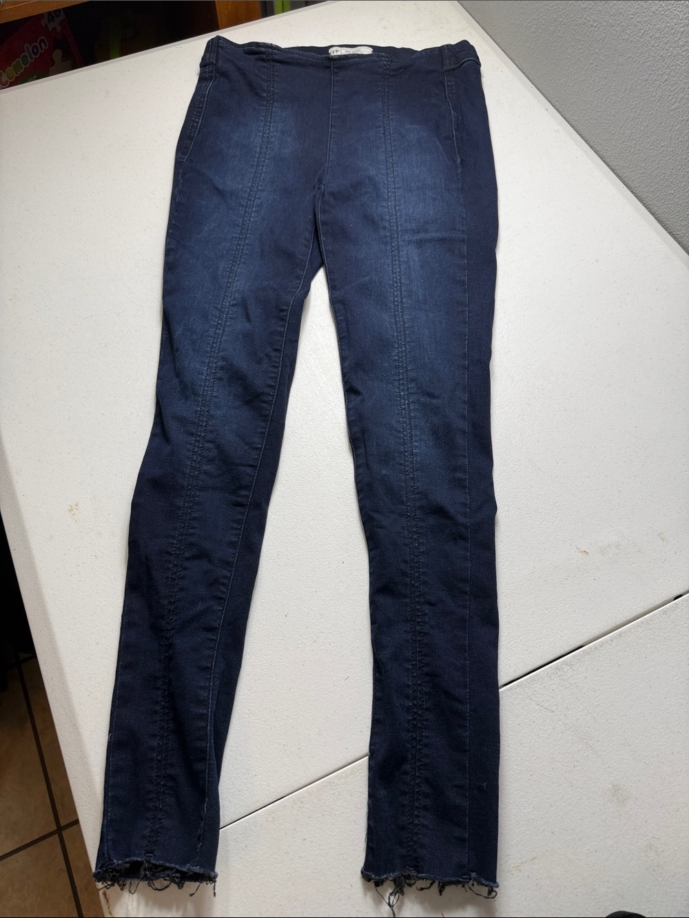 Free People Navy Skinny Jeans with Frayed Hem